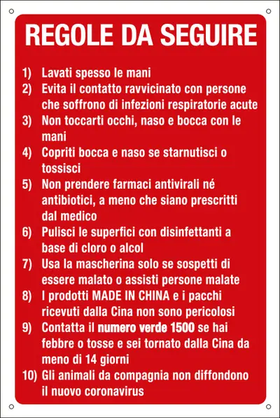 QUOTALAVORO CARTELLO "REGOLE IGIENICHE DA SEGUIRE"
