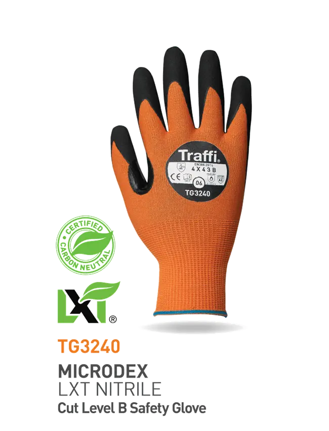 TRAFFI TG3240 MICRODEX NITRIL B BE AWARE HANDSCHUHE EN388:2016:4 X 4 3 B PACKUNG MIT 10 – immagine 1 di 3