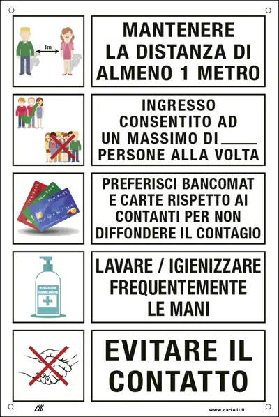 QUOTALAVORO CARTELLO "PRESCRIZIONI PER IL PUBBLICO PER PREVENIRE IL CONTAGIO"